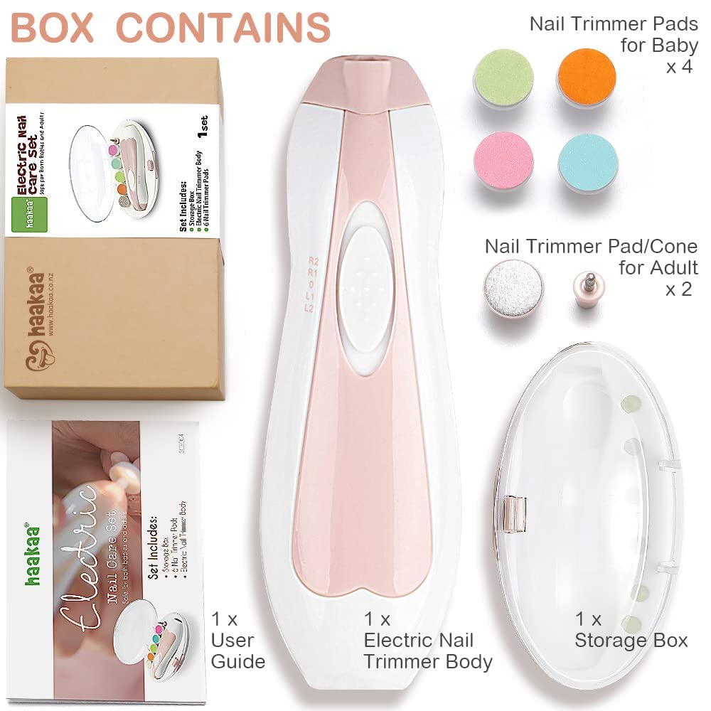 haakaa Baby Nail Trimmer Electric Safe Baby Nail Clippers Baby Nail File Kit Manicure Set, Trim Polish Grooming kit for Newborn Toddler or Adults Toes Fingernails, 6 Grinding Heads and LED Light, Pink - Image 7